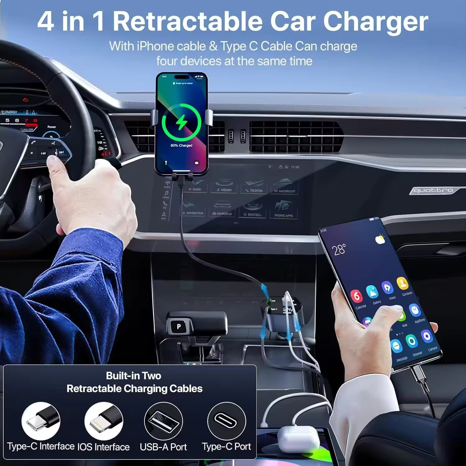 4-in-1 Retractable Car Charger